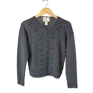 Vintage Heirloom Collectibles black beaded cardigan sweater Size M